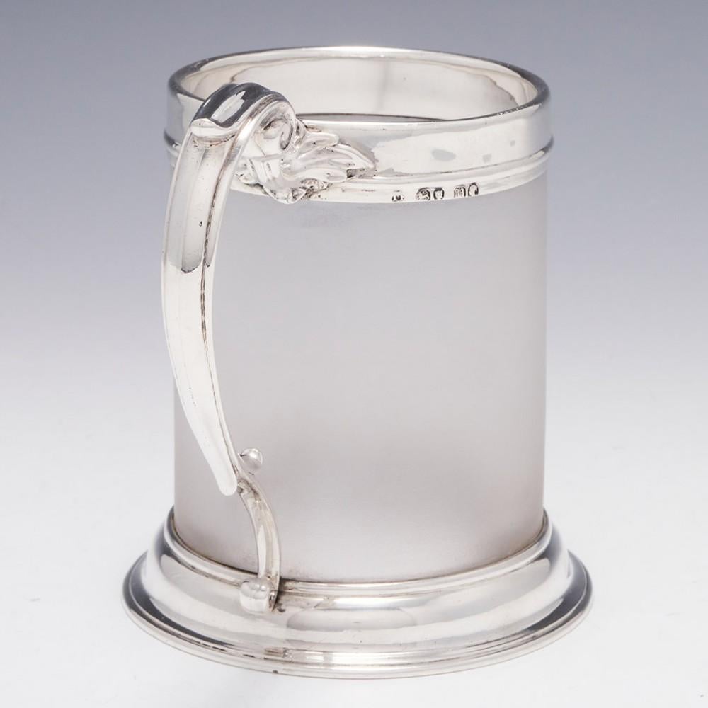 English Victorian Sterling Silver & Frosted Glass Tankard London, 1855 For Sale