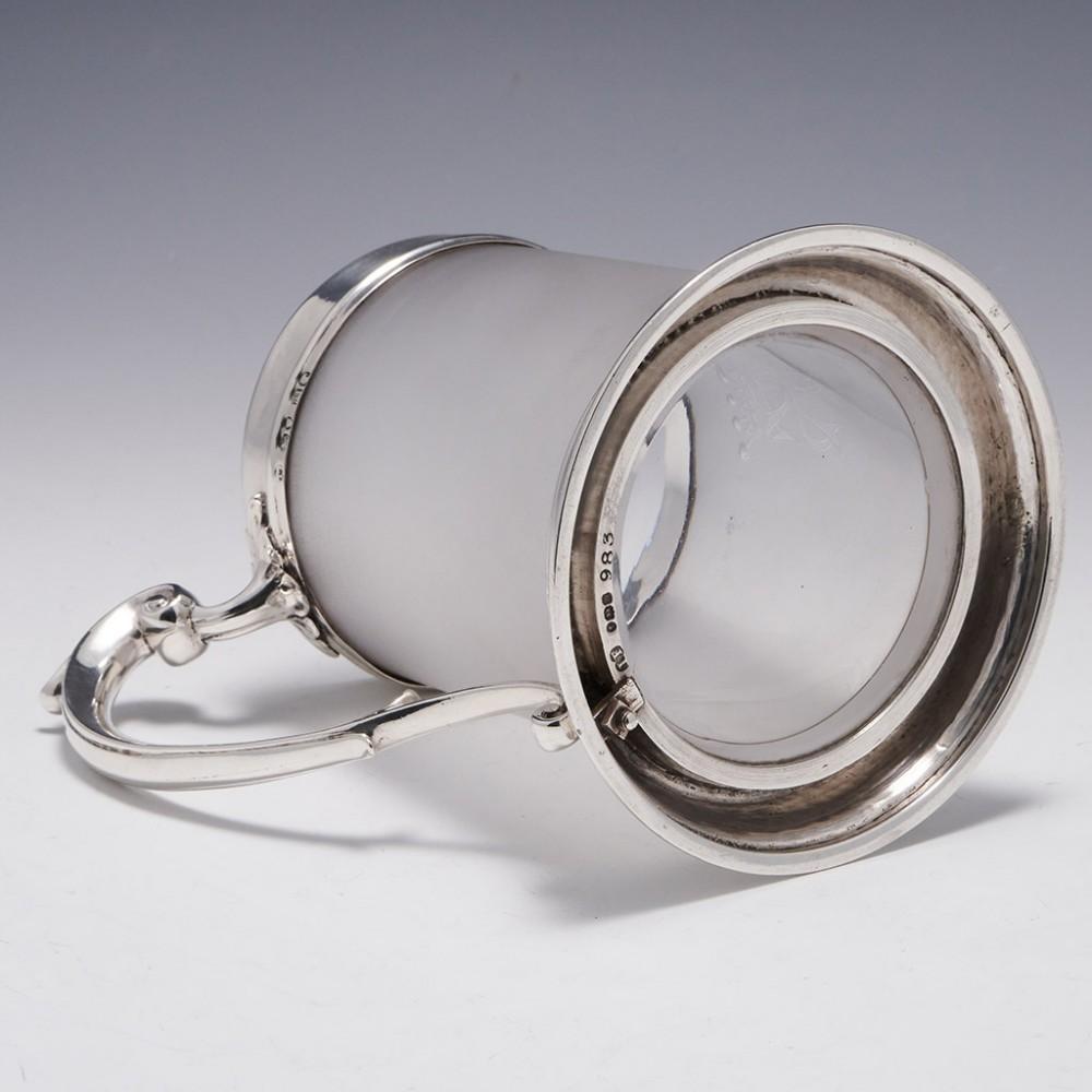 19th Century Victorian Sterling Silver & Frosted Glass Tankard London, 1855 For Sale