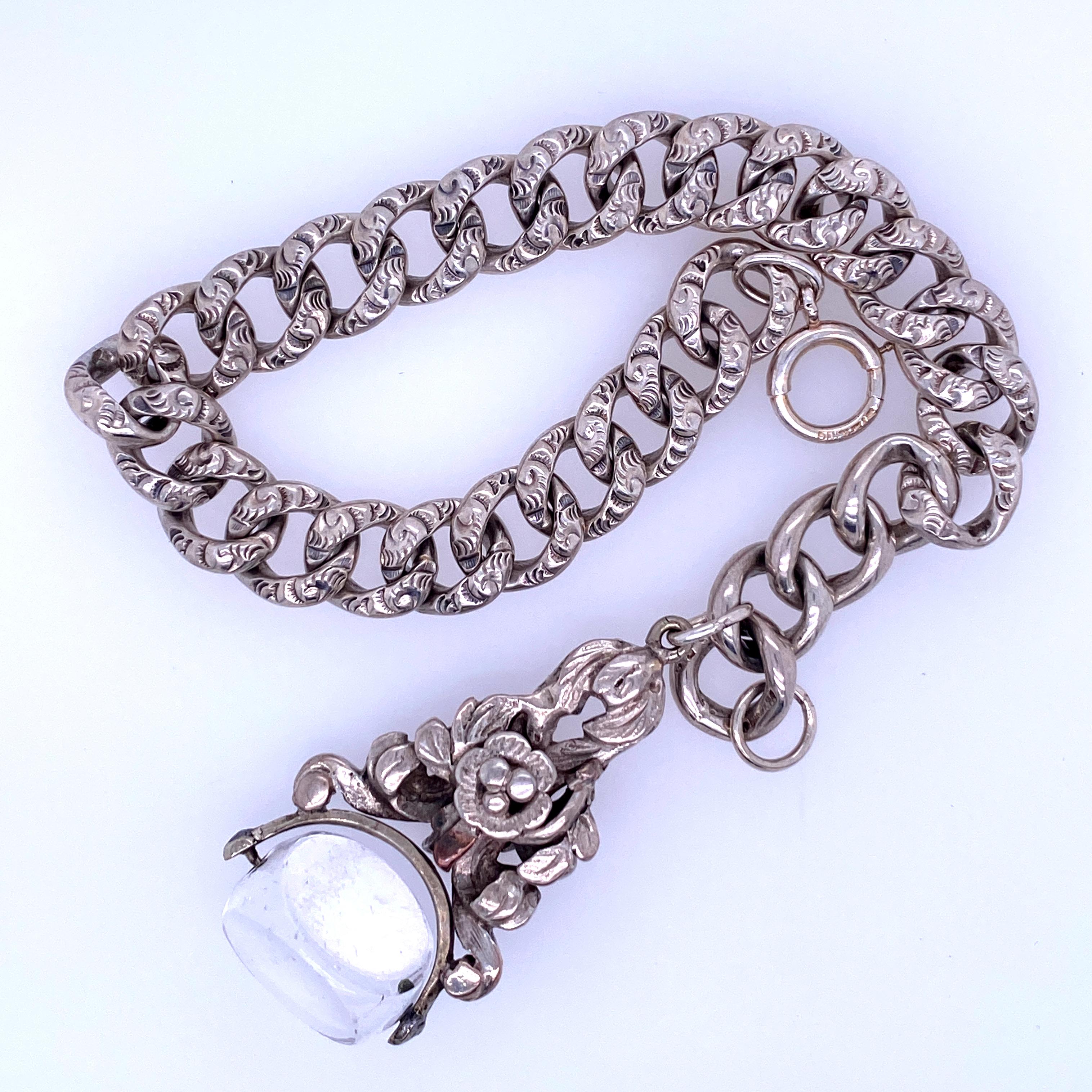Victorian Sterling Silver Gate Bracelet Watch Fob In Good Condition In Towson, MD