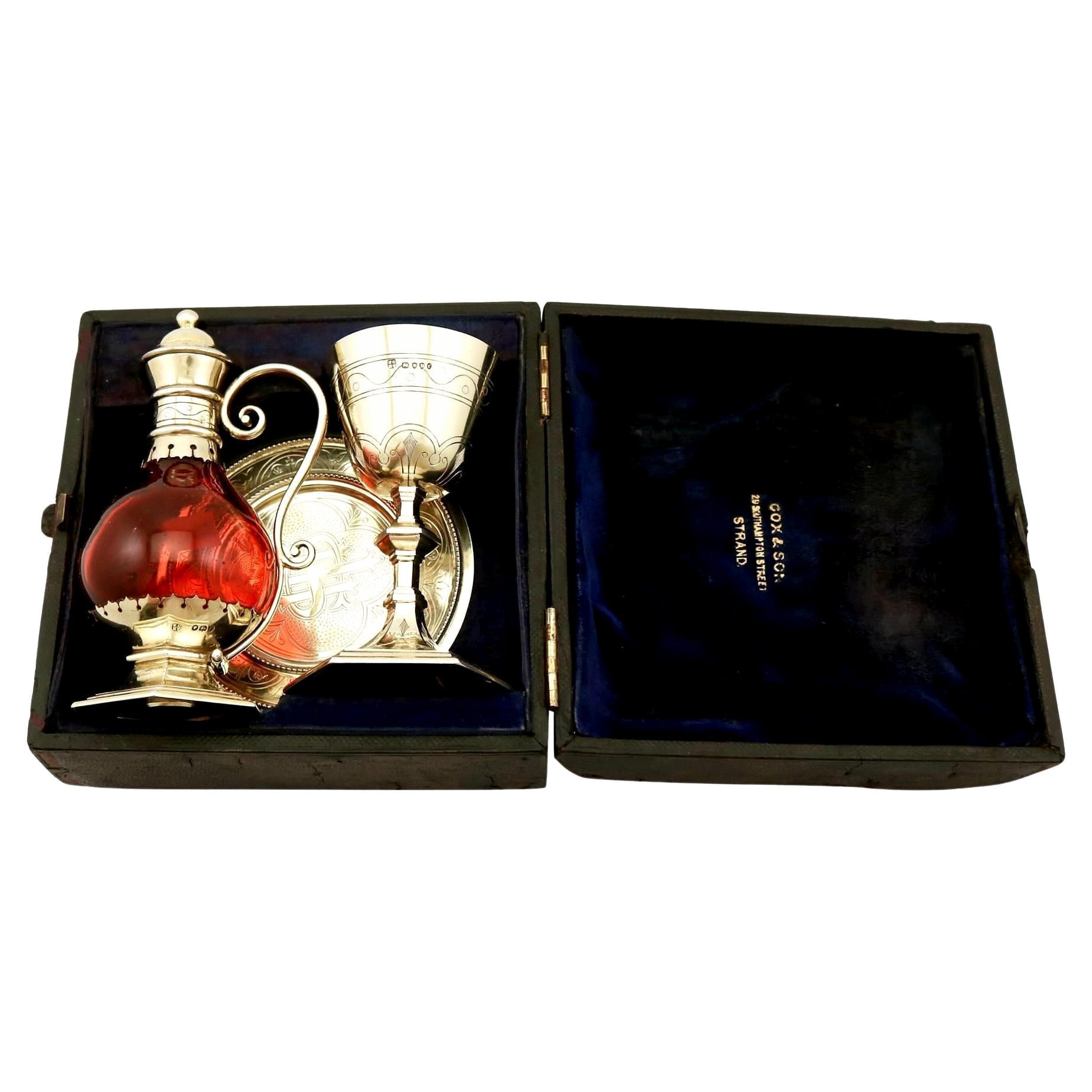 Set de communion victorien en argent sterling et verre aux canneberges