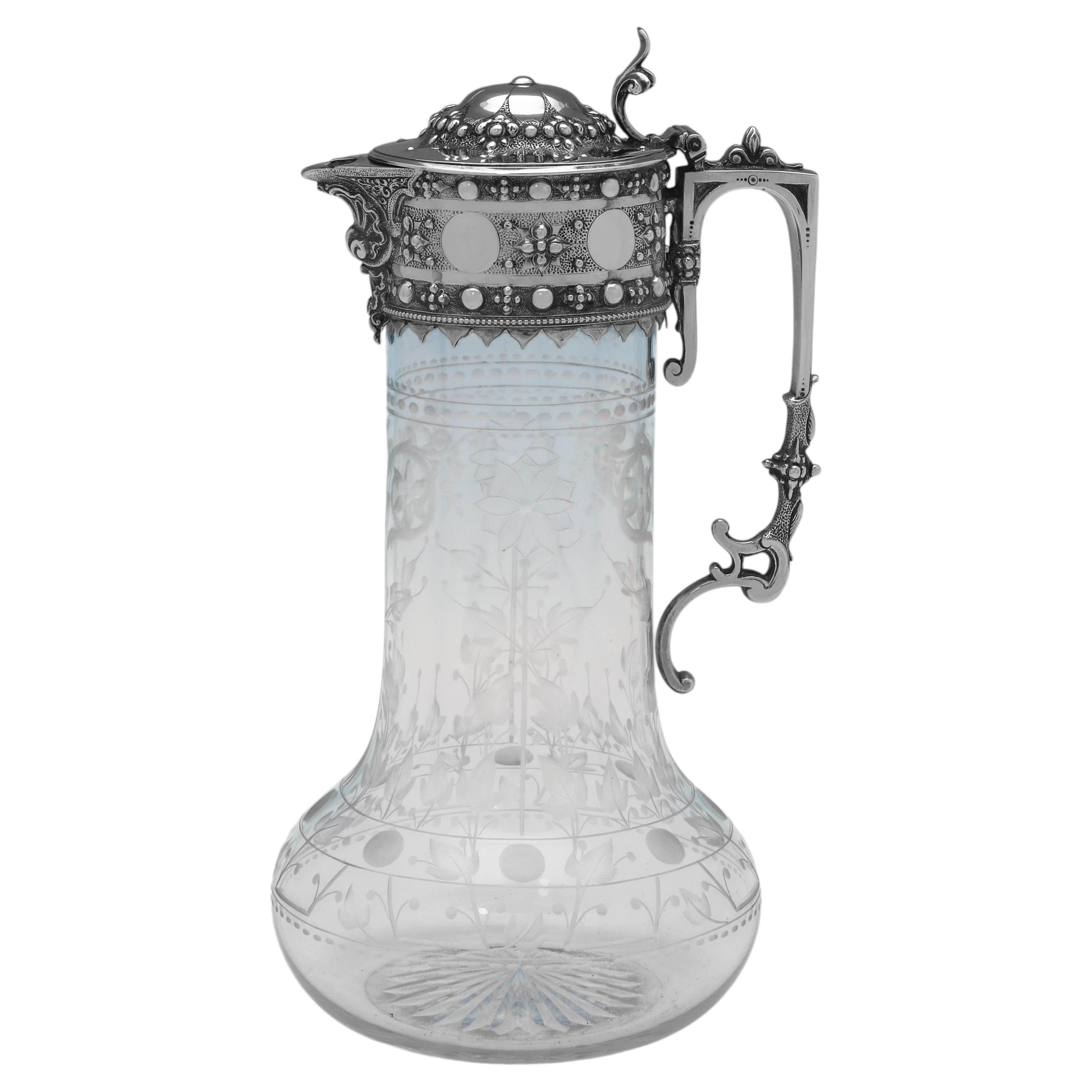 Victorian Sterling Silver & Glass Claret Jug, William Edwards, London 1872