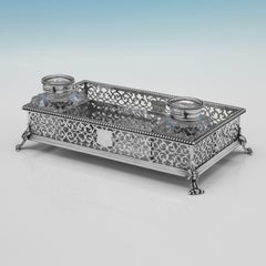 Victorian Sterling Silver & Glass Inkstand, Samuel Smily, London 1845