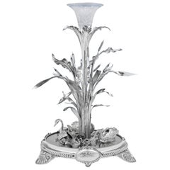 Victorian Sterling Silver & Glass Naturalistic Centrepiece by Elkington, 1859