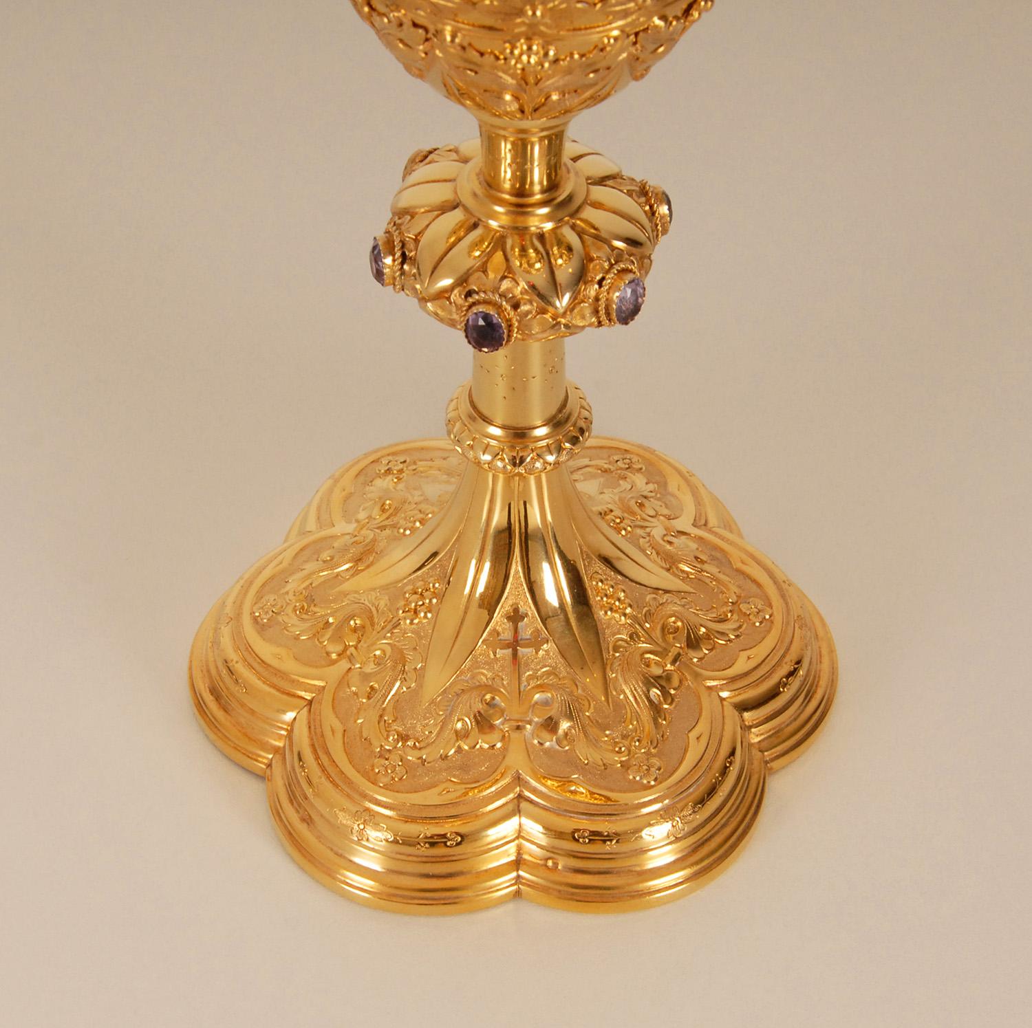 Victorian Sterling Silver Gothic Chalice Jewelled Gilded Silver Holy Goblet 1