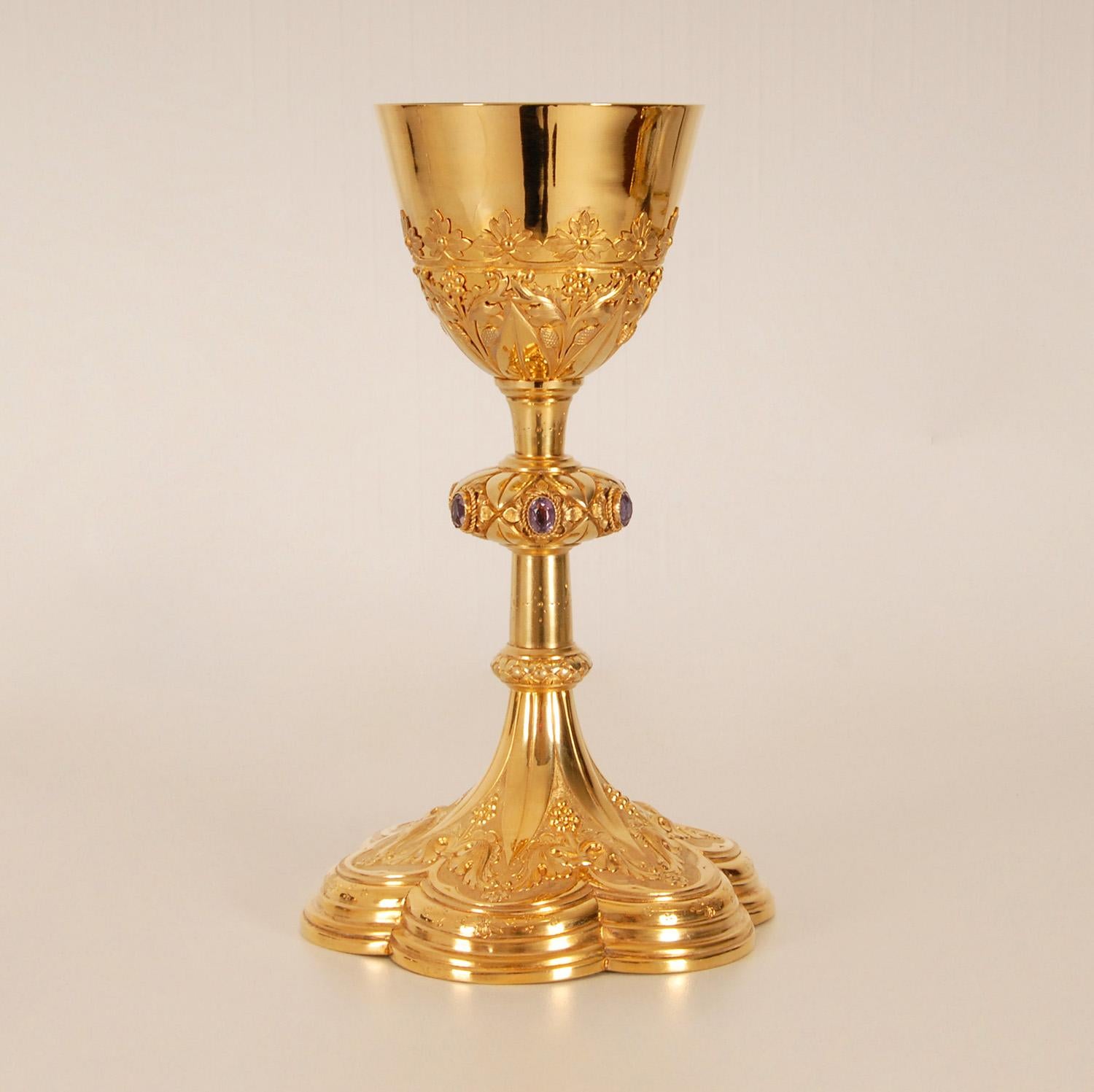Victorian Sterling Silver Gothic Chalice Jewelled Gilded Silver Holy Goblet 9