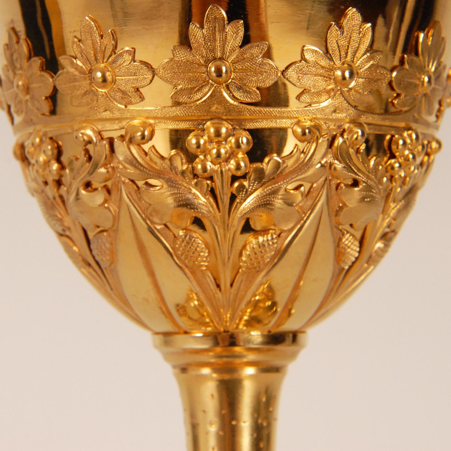 French Victorian Sterling Silver Gothic Chalice Jewelled Gilded Silver Holy Goblet