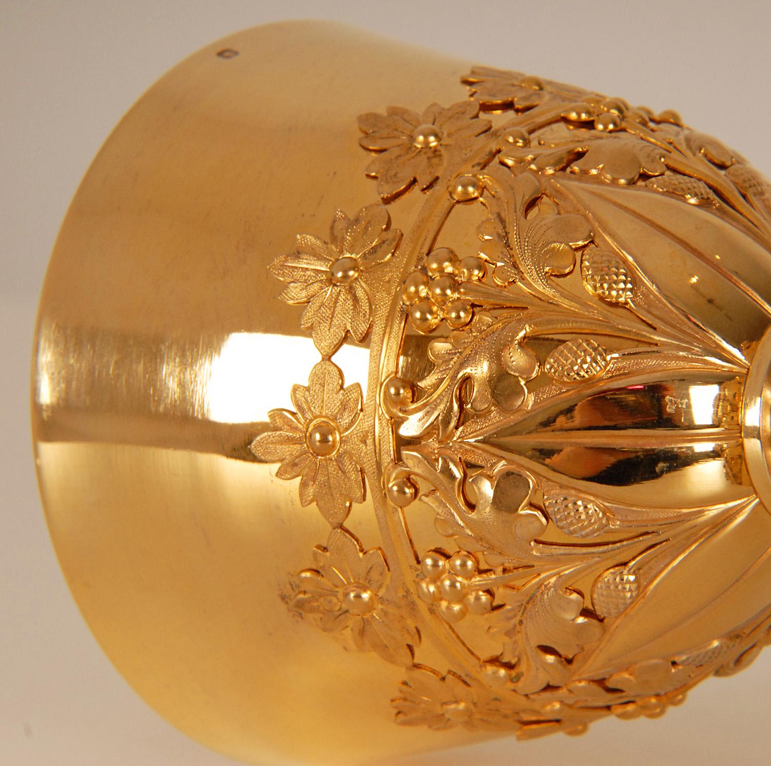 Repoussé Victorian Sterling Silver Gothic Chalice Jewelled Gilded Silver Holy Goblet