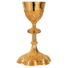 Antique Victorian Sterling Silver Gothic Chalice Jewelled Gilded Silver Holy Goblet