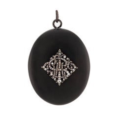 Victorian Sterling Silver Gutta Percha Diamond Locket Pendant