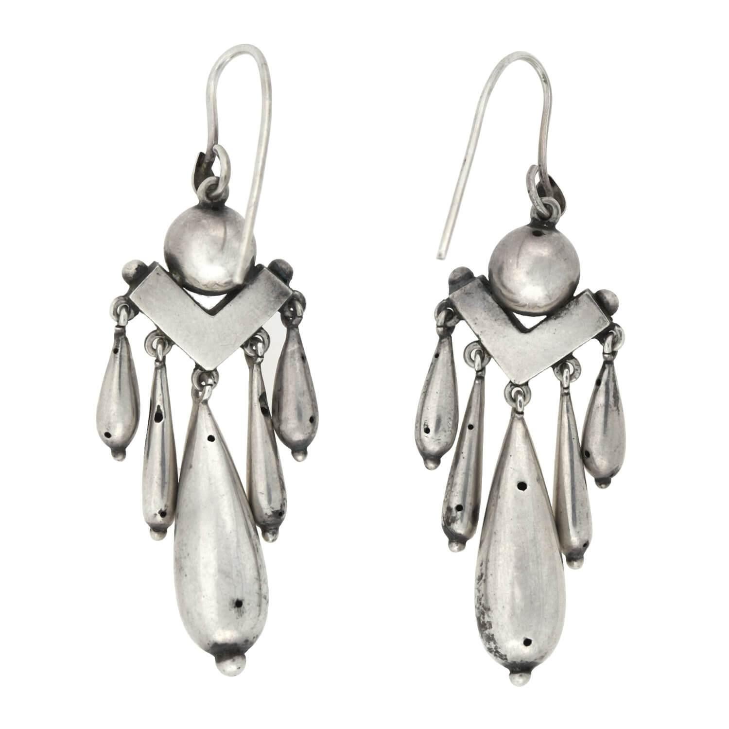 Victorian Sterling Silver Hanging Vessel Earrings For Sale 2