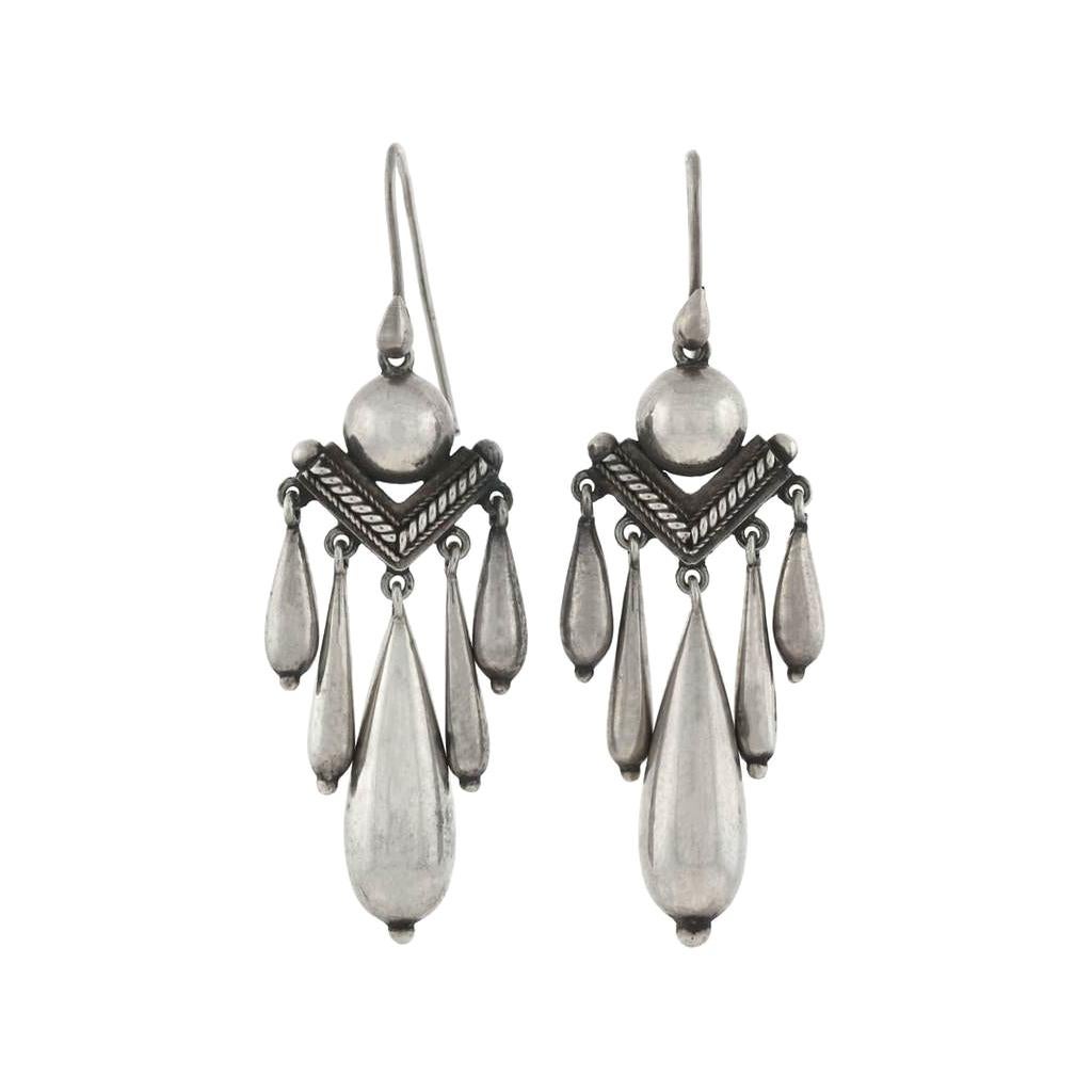 Victorian Sterling Silver Hanging Vessel Earrings For Sale