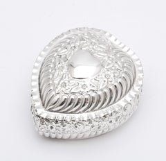 Victorian Sterling Silver Heart-Form Trinkets Box with Hinged Lid by Zimmerman