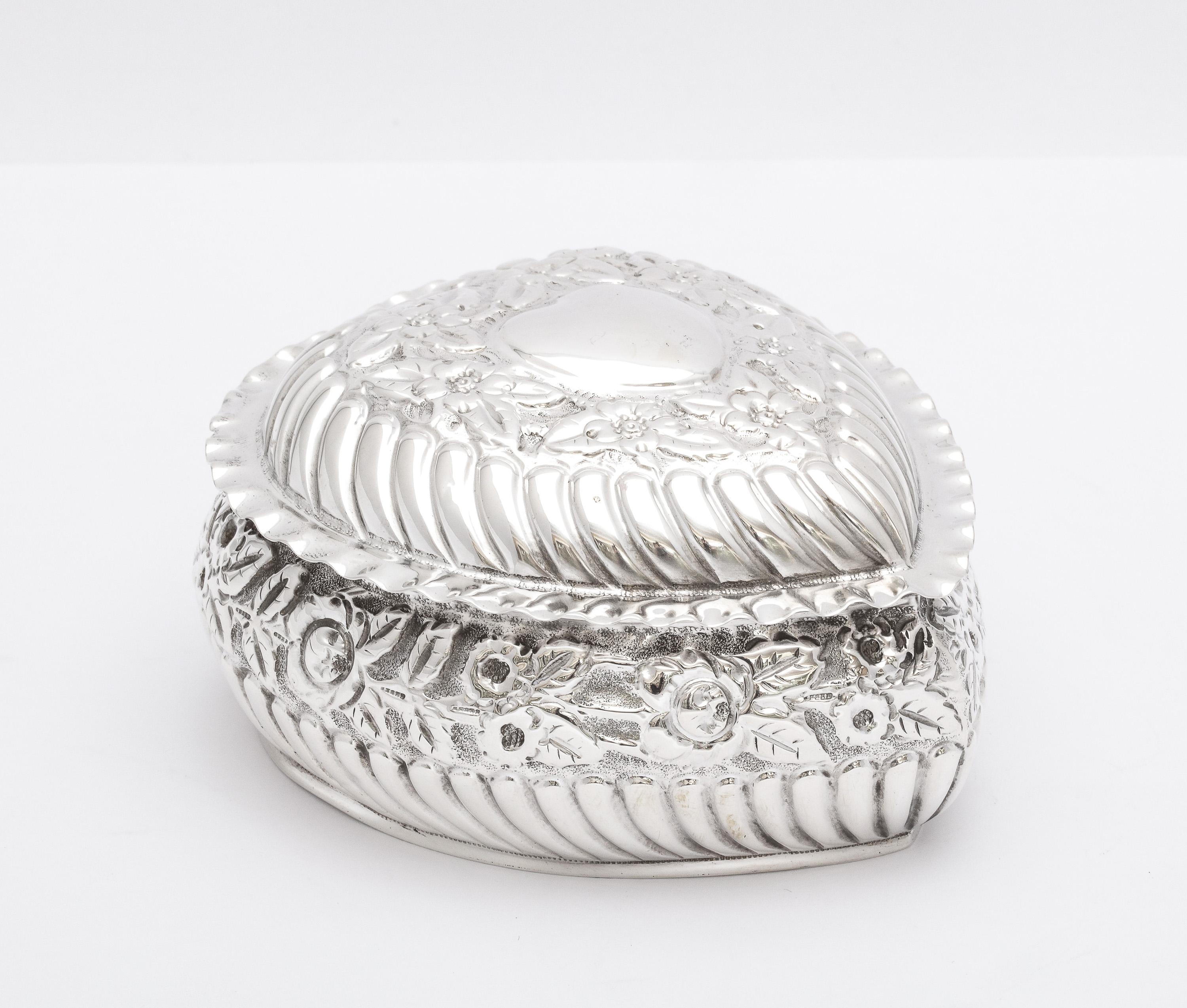 Victorian Sterling Silver Heart-Form Trinkets Box with Hinged Lid by Zimmerman 1