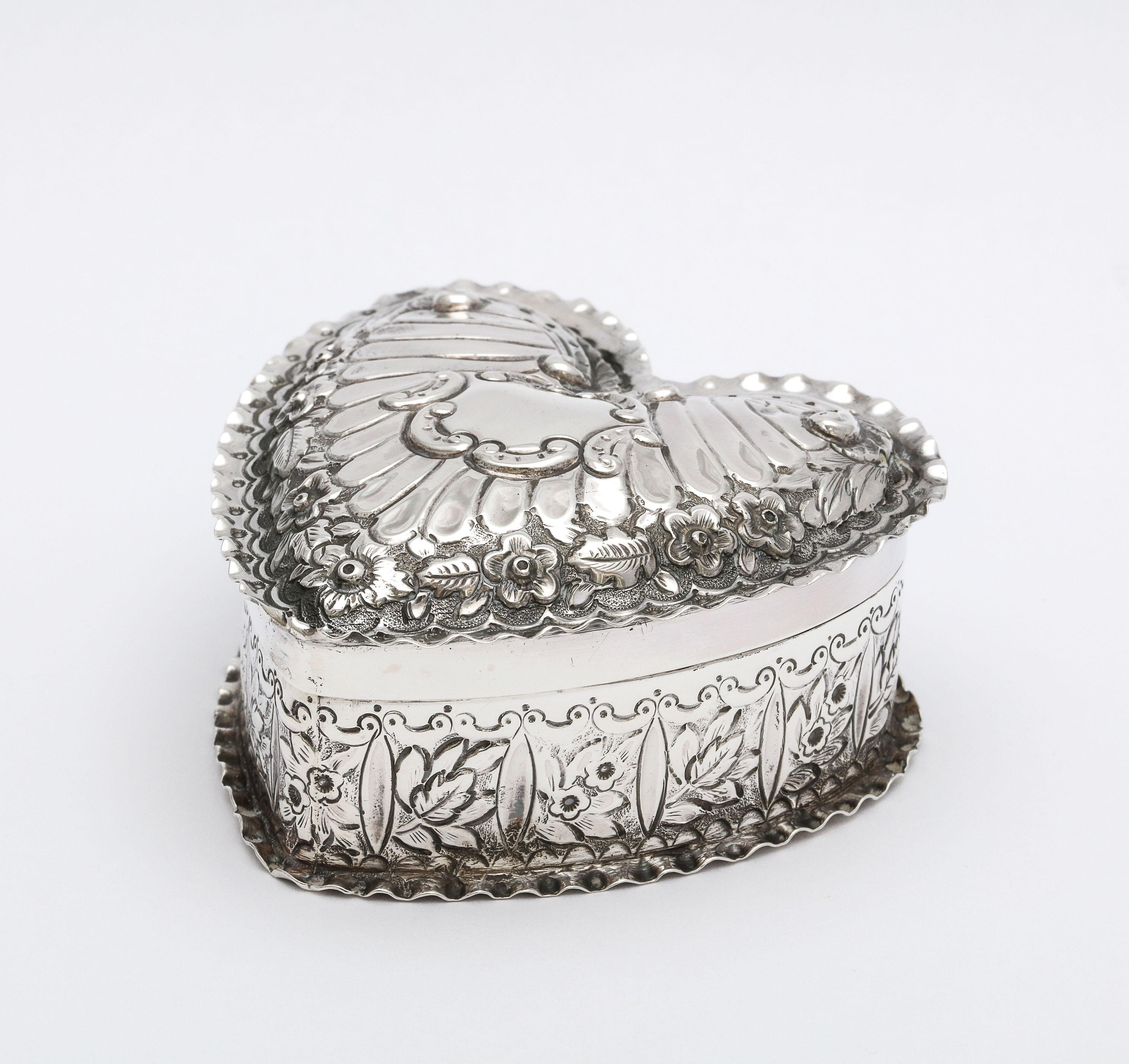 English Victorian Sterling Silver Heart-Form Trinkets Box with Hinged Lid