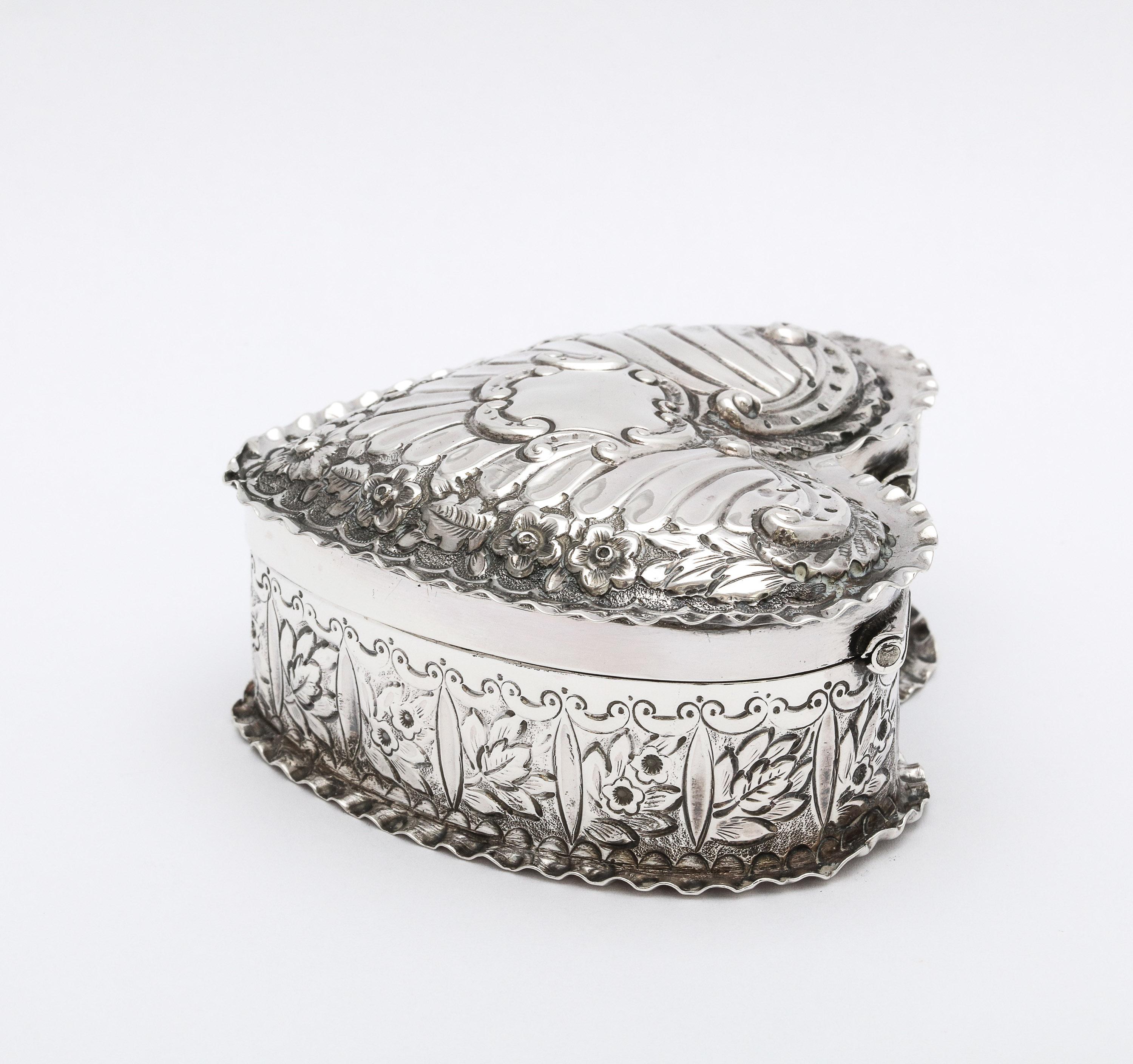 Gilt Victorian Sterling Silver Heart-Form Trinkets Box with Hinged Lid