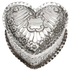 Victorian Sterling Silver Heart-Form Trinkets Box with Hinged Lid