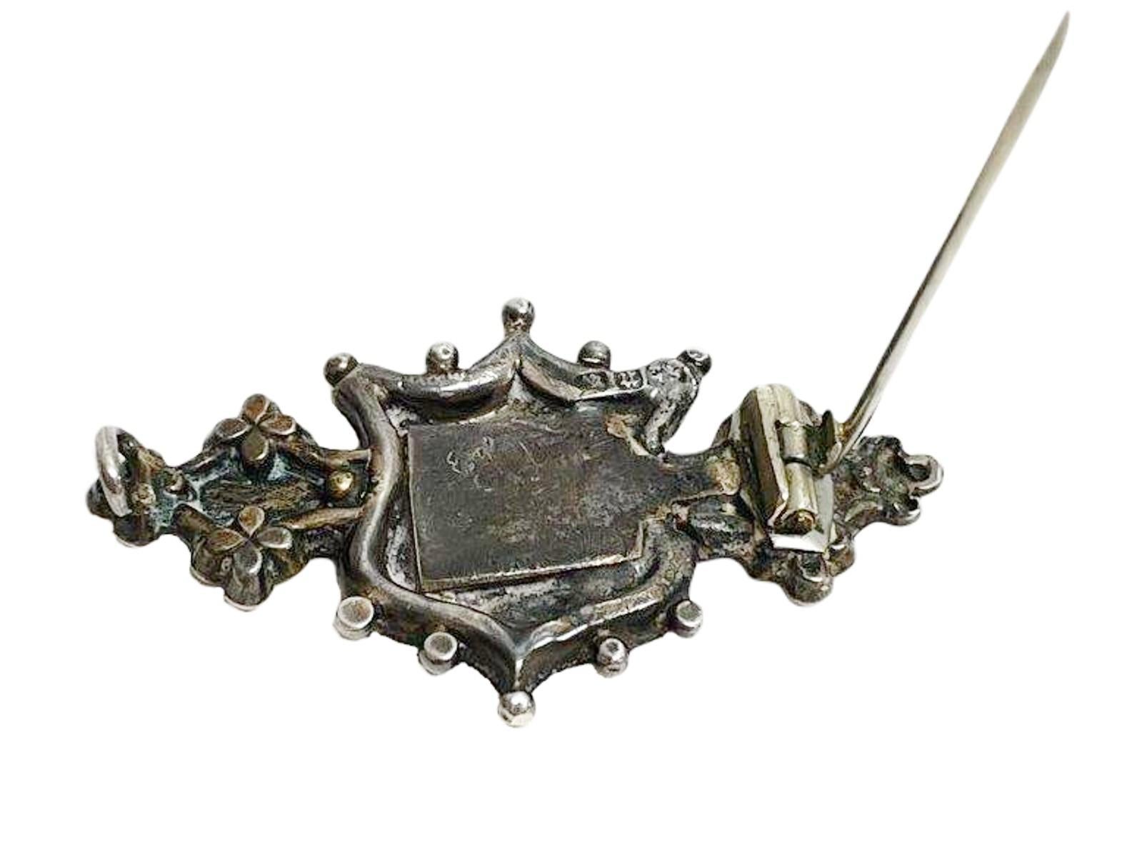 Women's or Men's Victorian Sterling Silver Heart Orange Blossom Shield Antique Love Token Brooch For Sale