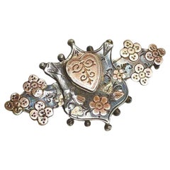 Victorian Sterling Silver Heart Orange Blossom Shield Antique Love Token Brooch