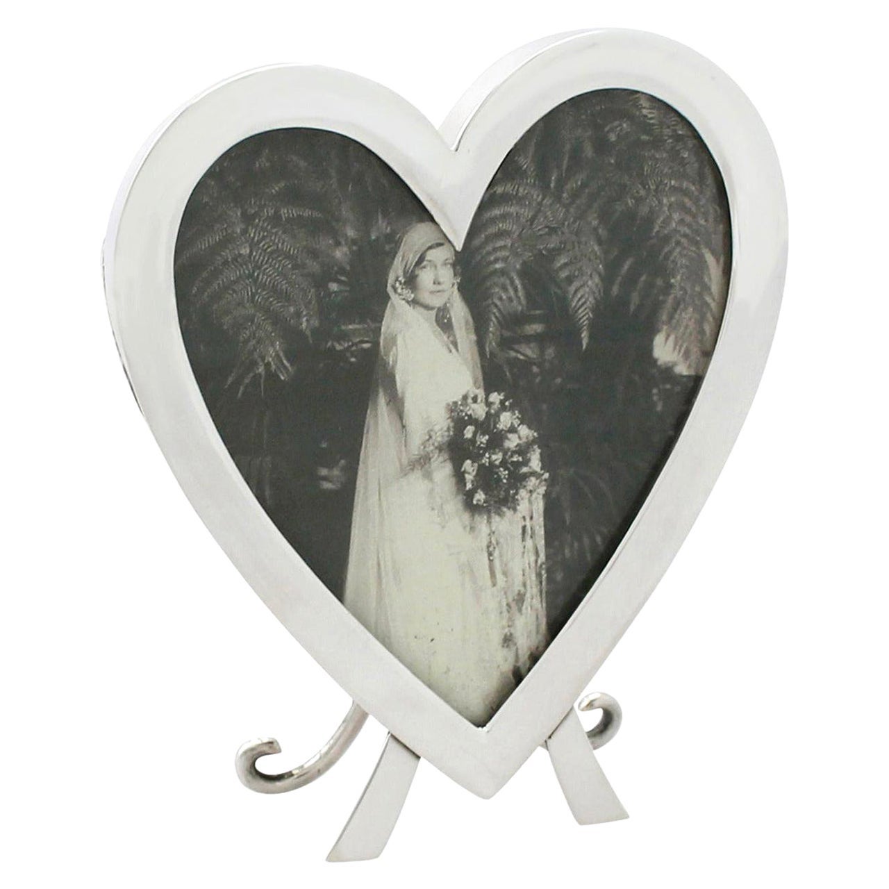 Cornice fotografica vittoriana a forma di cuore in argento sterling