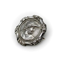 Victorian Sterling Silver Helmeted Greek Warrior God Brooch