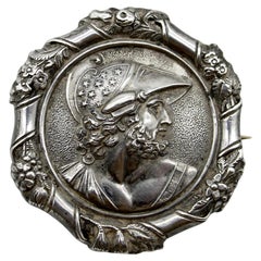 Victorian Sterling Silver Helmeted Greek Warrior God Brooch