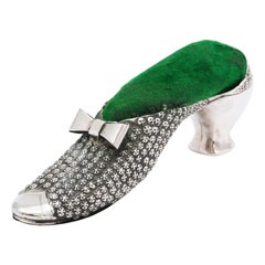 Antique Victorian Sterling Silver High-Heeled Shoe-Form Pincushion by Adie & Lovekin