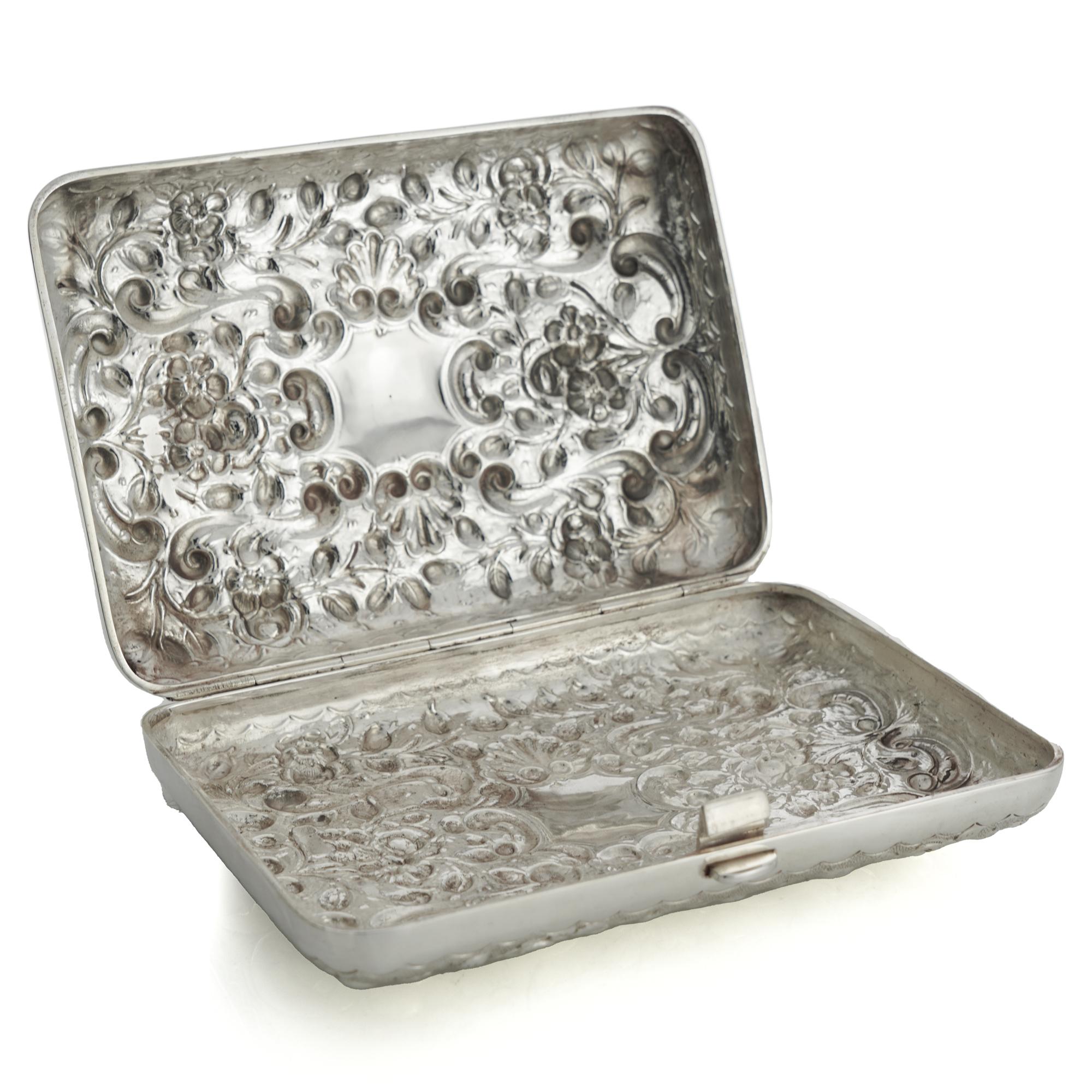 British Victorian Sterling Silver Highly Decorated Cigar Case/Box For Sale