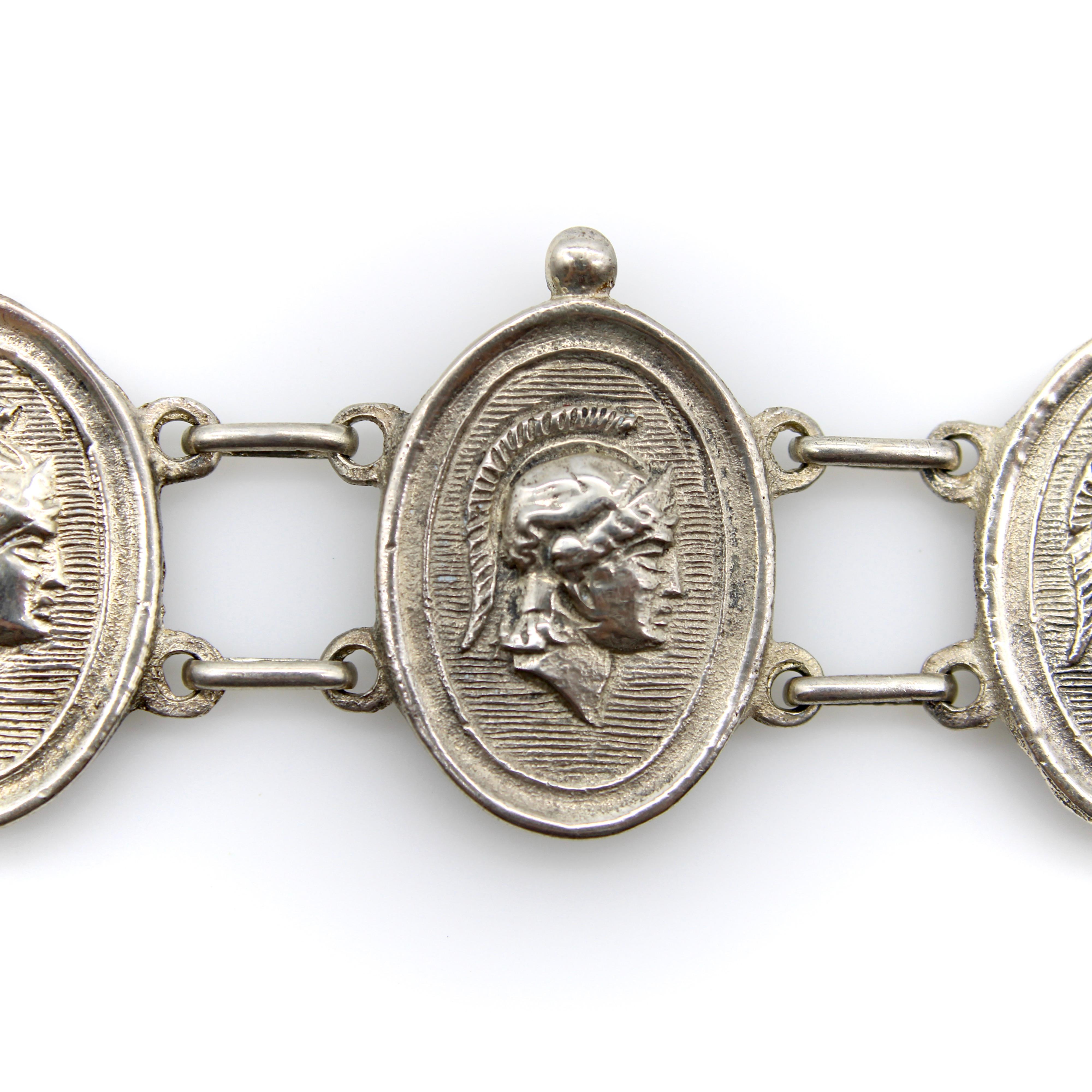 Viktorianisches Sterling Silber Homer Medaillon A Link-Armband im Zustand „Gut“ im Angebot in Venice, CA