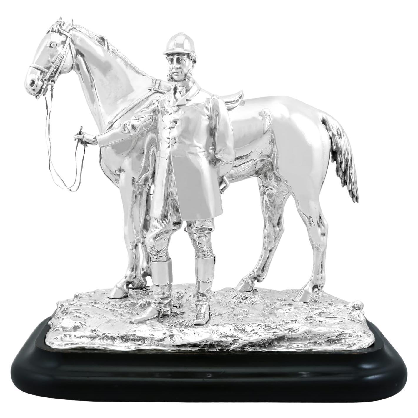Antiker viktorianischer Tafelaufsatz für Pferd und Jagd aus Sterlingsilber, 1869