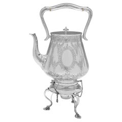 Victorian sterling silver kettle made by Edward Hutton in London in 1881