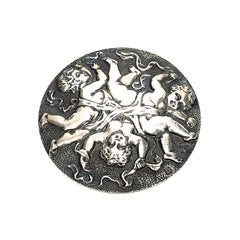 Victorian Sterling Silver Large Round Cherub Pin