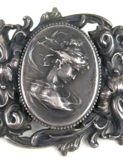 Victorian Sterling Silver Lovely Lady Portrait Brooch Pin