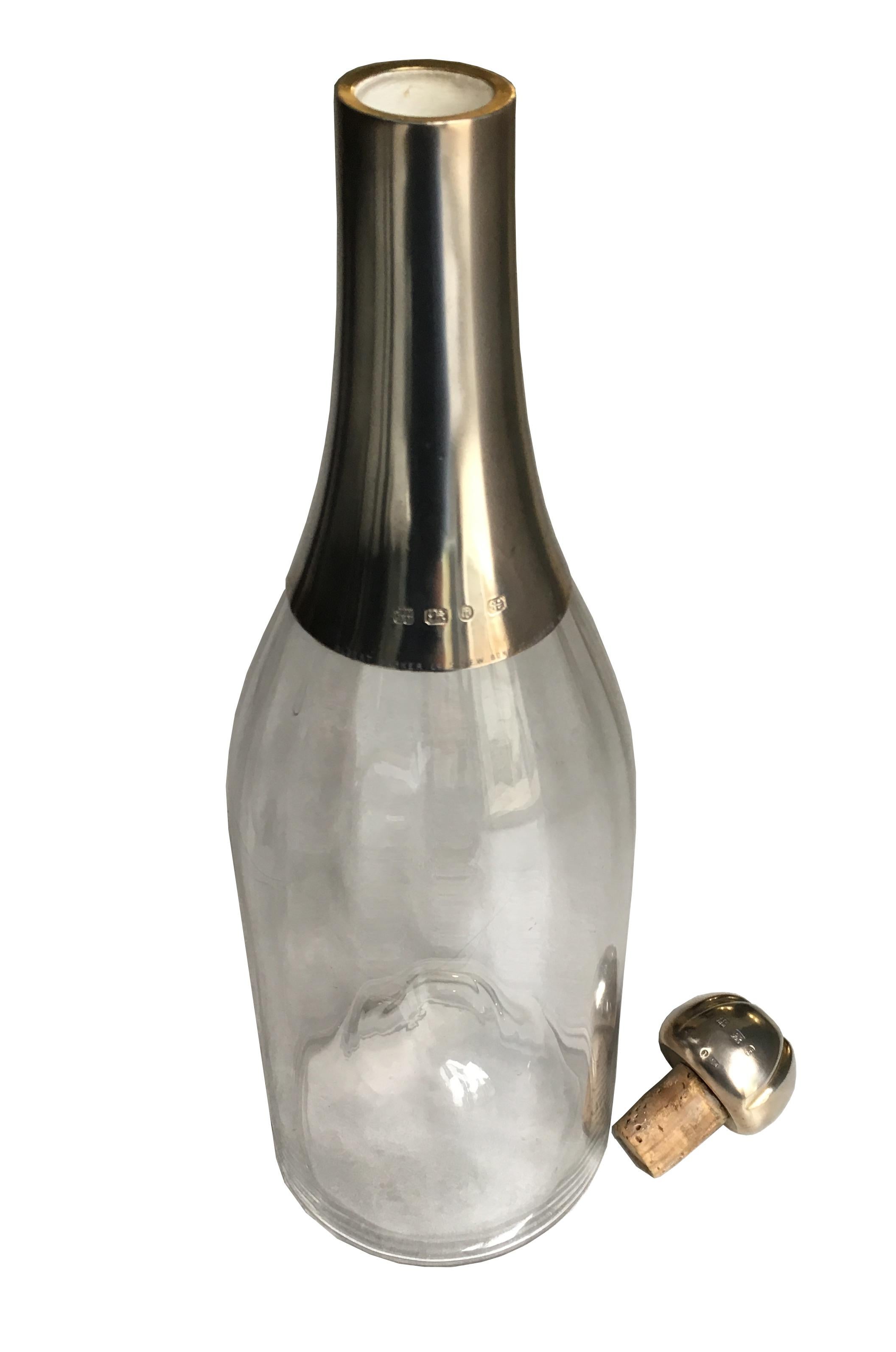 Late Victorian 19th Century Victorian Sterling Silver Magnum Champagne Wine Decanter For Sale