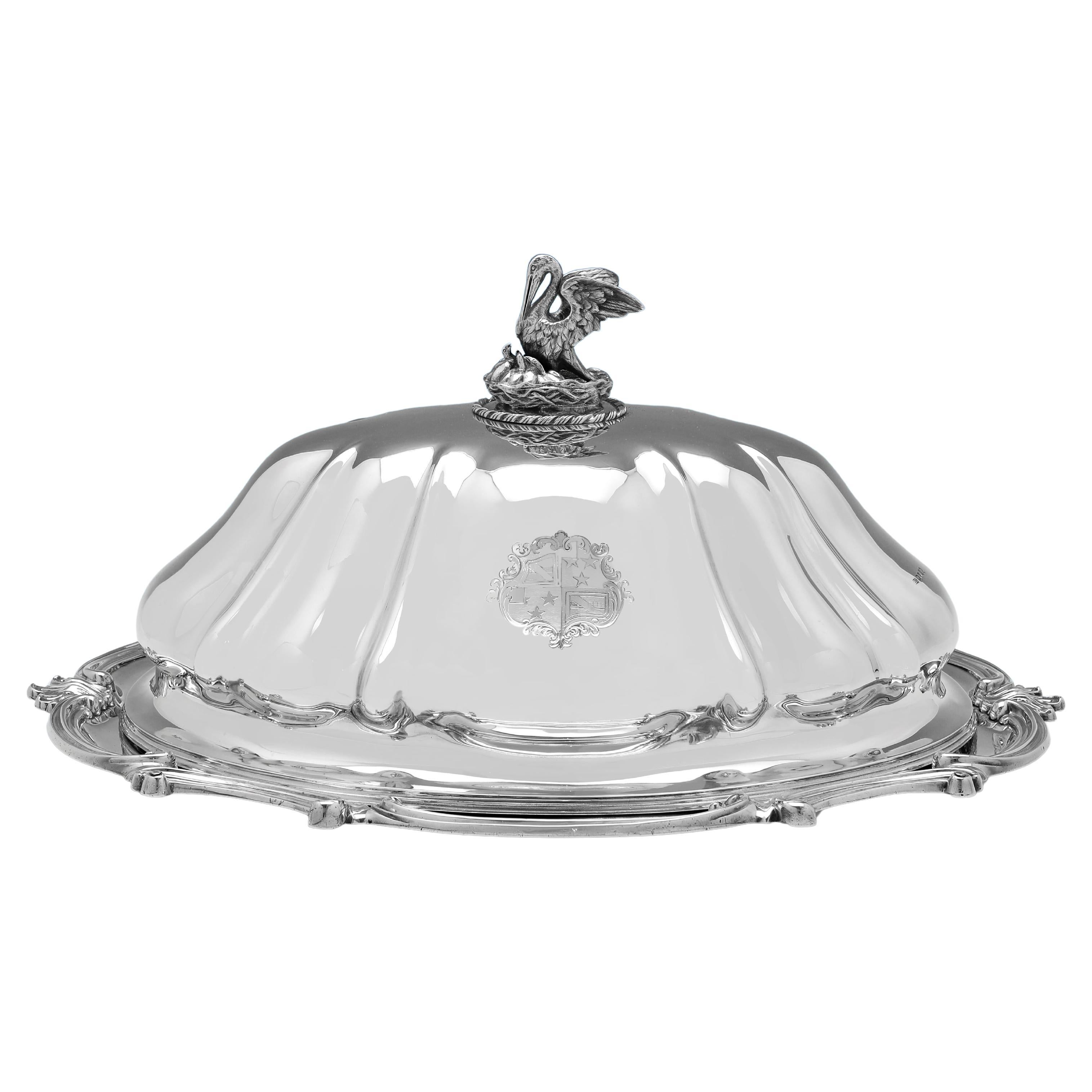 Victorian Sterling Silver Meat Dish & Cover by Benjamin Smith III - London 1840