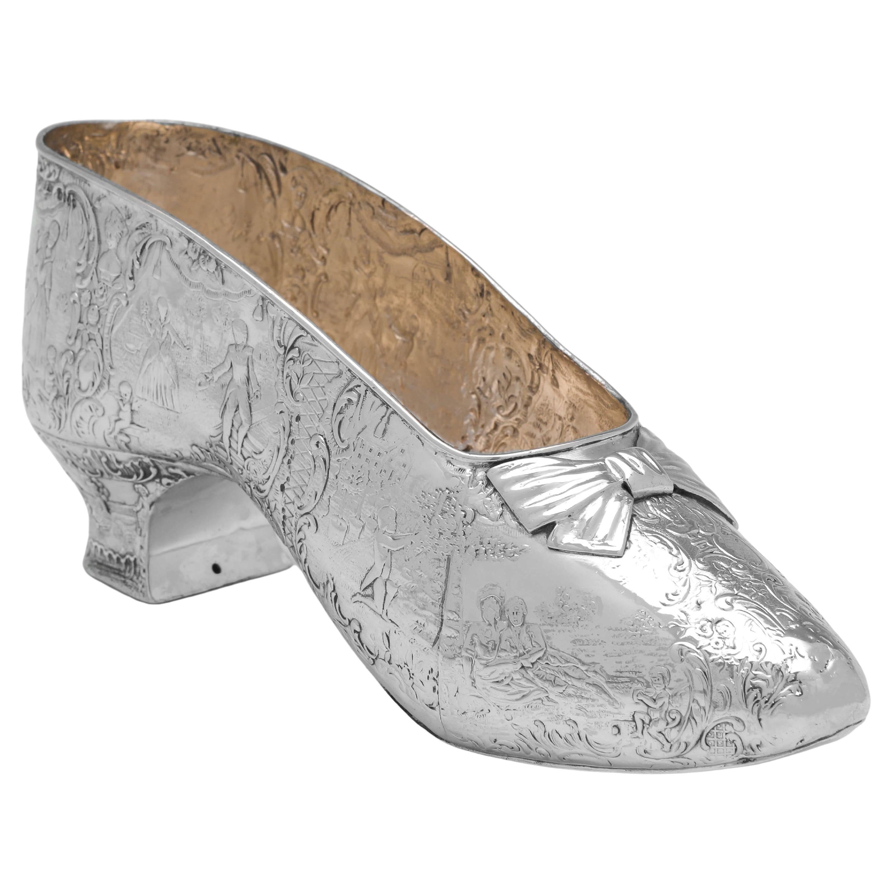 Victorian Sterling Silver Model of a Shoe, London 1893 Import  For Sale