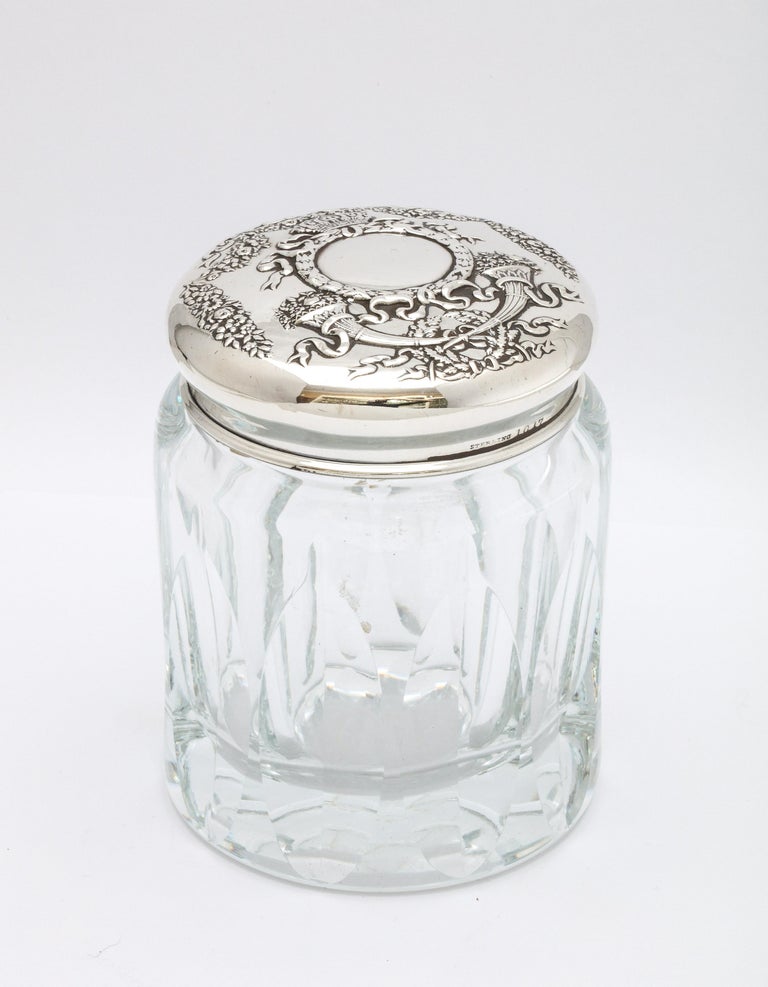 American Victorian Sterling Silver-Mounted Crystal Dressing Table Jar For Sale