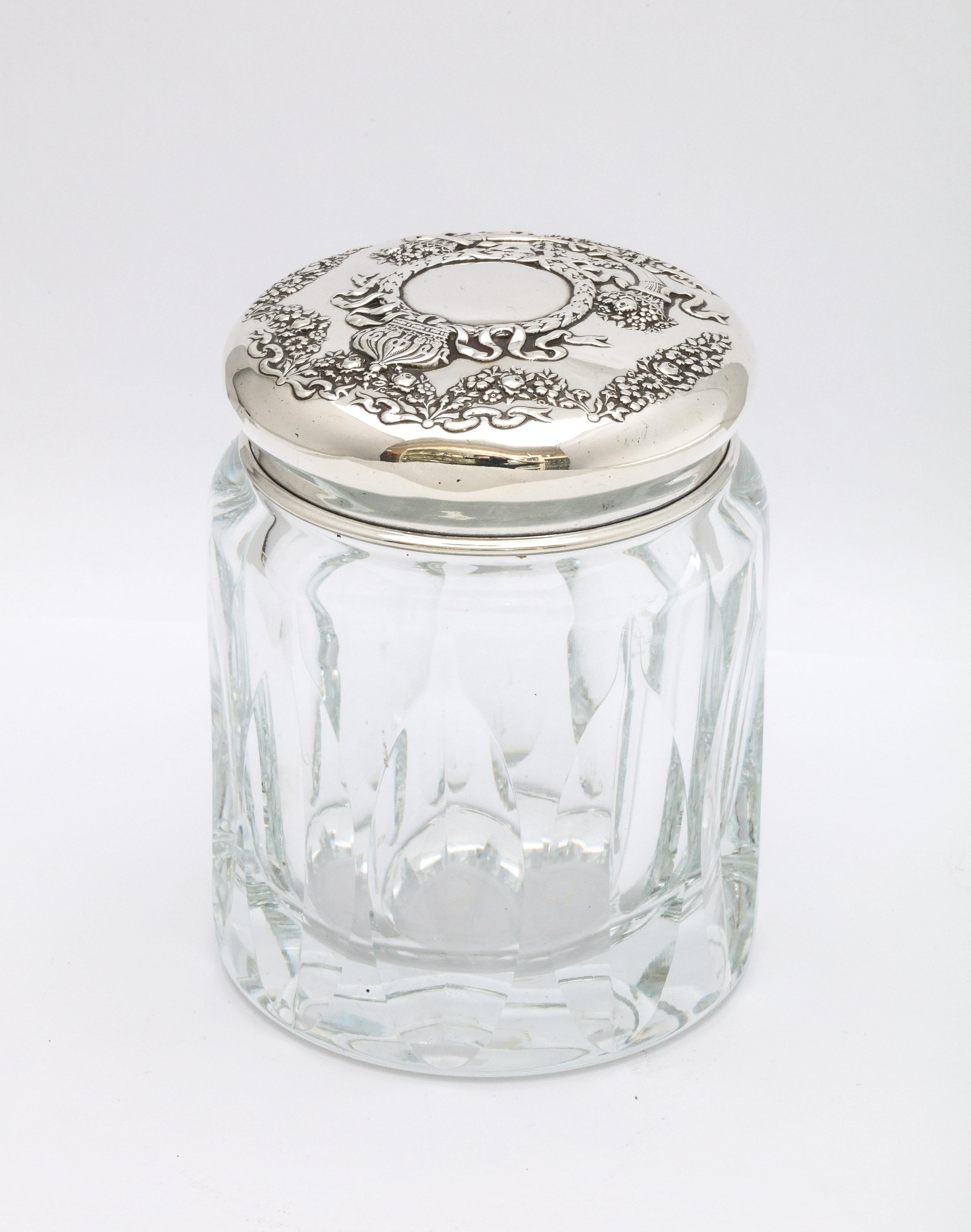 Late 19th Century Victorian Sterling Silver-Mounted Crystal Dressing Table Jar