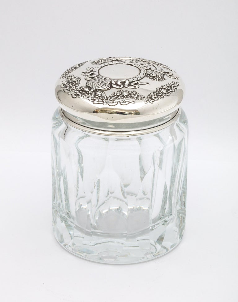 Late 19th Century Victorian Sterling Silver-Mounted Crystal Dressing Table Jar For Sale