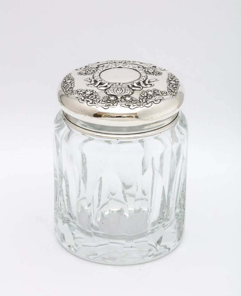 Victorian Sterling Silver-Mounted Crystal Dressing Table Jar For Sale 1