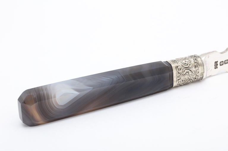 Victorian Sterling Silver-Mounted Dark Gray Agate Letter Opener-Mappin and Webb For Sale 5