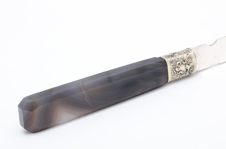 Victorian Sterling Silver-Mounted Dark Gray Agate Letter Opener-Mappin and Webb For Sale 6