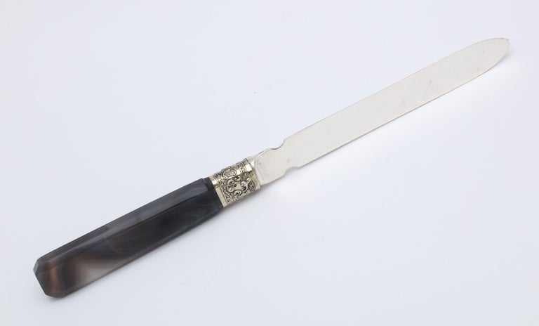 Victorian Sterling Silver-Mounted Dark Gray Agate Letter Opener-Mappin and Webb For Sale 9