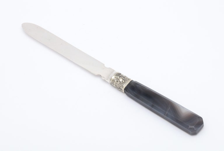 Victorian Sterling Silver-Mounted Dark Gray Agate Letter Opener-Mappin and Webb For Sale 1