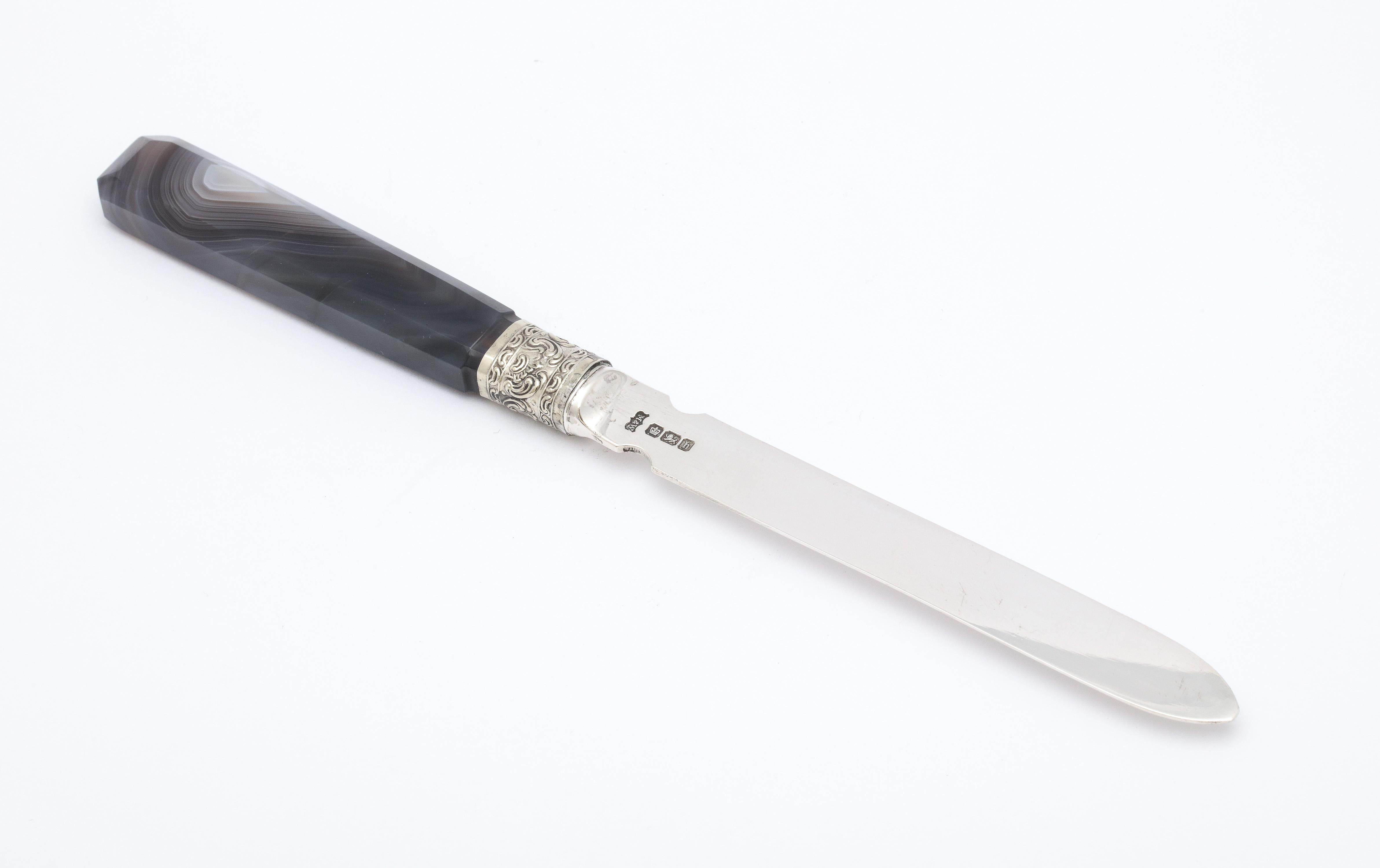 Victorian Sterling Silver-Mounted Dark Gray Agate Letter Opener-Mappin and Webb For Sale 3