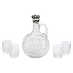 Victorian Sterling Silver-Mounted Decanter and 4 Matching Glasses, Gorham