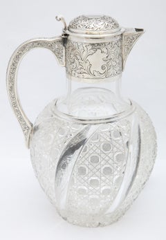 Victorian Sterling Silver-Mounted Hobnail Cut Claret Jug by Heath & Middleton