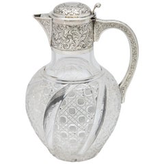 Used Victorian Sterling Silver-Mounted Hobnail Cut Claret Jug by Heath & Middleton