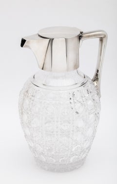Victorian Sterling Silver-Mounted Hobnail-Cut Claret Jug With Hinged Lid