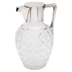 Jarra de clarete victoriana de plata de ley con tapa abatible y corte hobnail