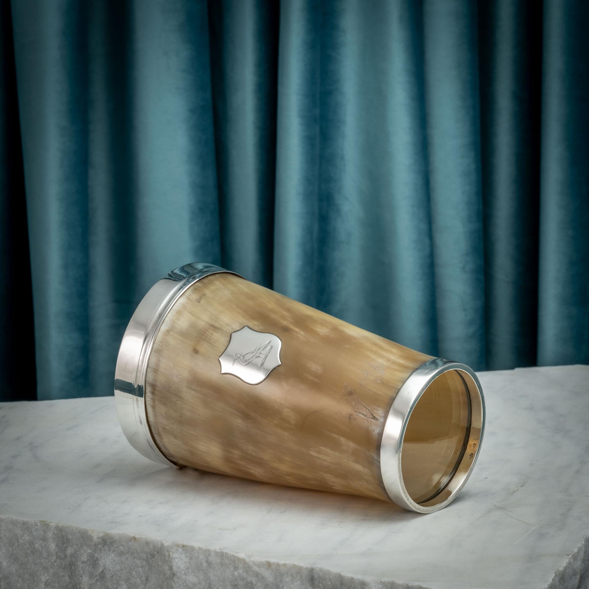 Victorian Sterling Silver Mounted Horn Beaker, Hallmarked London 1869 For Sale 1
